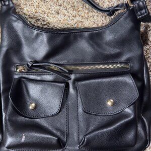 Women’s One Size Hobo Black Faux Leather Crossbody Bag Multiple Pockets